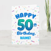 Happy 50th Birthday Card with Custom Name Kaart (Voorkant)