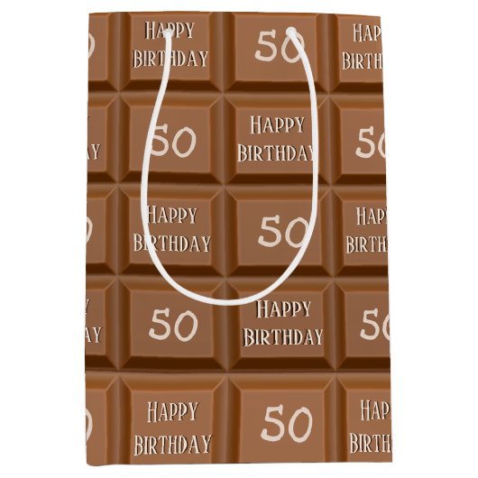 Happy 50th Birthday Chocolate Snoep Bar Medium Cadeauzakje (Voorkant)