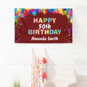 Happy 50th Birthday Colorful Balloons Burgundy Red Spandoek (Insitu)