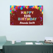Happy 50th Birthday Colorful Balloons Burgundy Red Spandoek (Beurs)