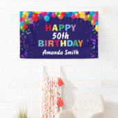 Happy 50th Birthday Colorful Balloons Navy Blue Spandoek (Insitu)