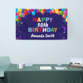 Happy 50th Birthday Colorful Balloons Navy Blue Spandoek (Beurs)