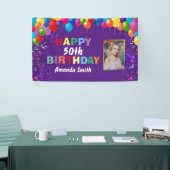 Happy 50th Birthday Colorful Balloons Paars Spandoek (Beurs)