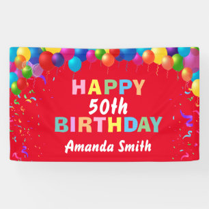 Happy 50th Birthday Colorful Balloons Red Spandoek