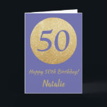 Happy 50th Birthday en Gold Glitter Kaart<br><div class="desc">Fijne 50ste verjaardag en Gold Glitter Kaart met persoonlijke naam. Voor verdere aanpassing,  te klikken gelieve de knoop "van de Aanpassing het"en ons ontwerphulpmiddel te gebruiken om deze sjabloon te wijzigen.</div>