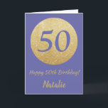 Happy 50th Birthday en Gold Glitter Kaart<br><div class="desc">Fijne 50ste verjaardag en Gold Glitter Kaart met persoonlijke naam. Voor verdere aanpassing,  te klikken gelieve de knoop "van de Aanpassing het"en ons ontwerphulpmiddel te gebruiken om deze sjabloon te wijzigen.</div>