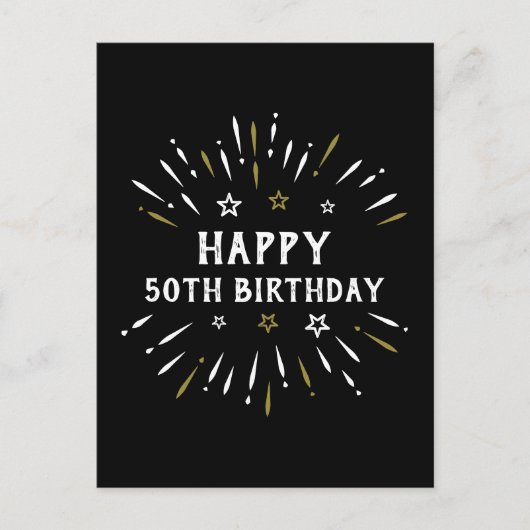 Happy 50th Birthday Fire White Gold Briefkaart (Voorkant)