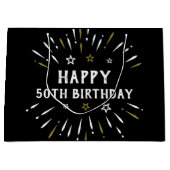 Happy 50th Birthday Fire White Gold Groot Cadeauzakje (Voorkant)