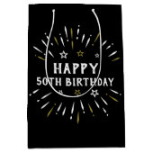 Happy 50th Birthday Fire White Gold Medium Cadeauzakje (Voorkant)