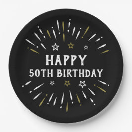 Happy 50th Birthday Fire White Gold Papieren Bordje