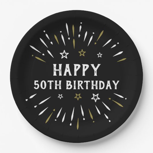 Happy 50th Birthday Fire White Gold Papieren Bordje (Voorkant)