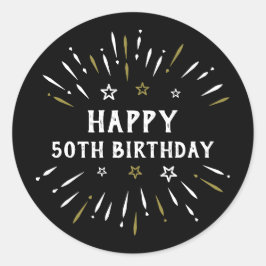 Happy 50th Birthday Fire White Gold Ronde Sticker
