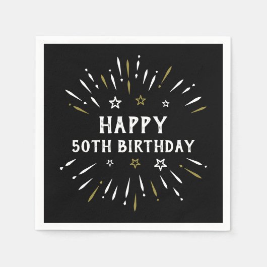 Happy 50th Birthday Fire White Gold Servet (Voorkant)