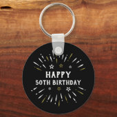 Happy 50th Birthday Fire White Gold Sleutelhanger (Voorkant)