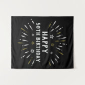 Happy 50th Birthday Fire White Gold Wandkleed (Voorkant (horizontaal))