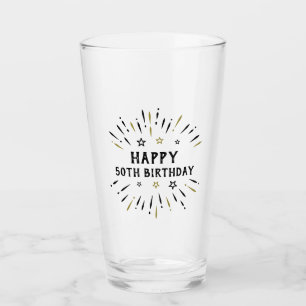 Happy 50th Birthday Fireworks Black en Gold Glas