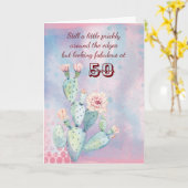 Happy 50th Birthday Friend Waterverf Cactus Kaart (Gele Bloem)