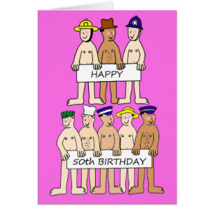 Happy 50th Birthday Fun Cartoon Men in Hats