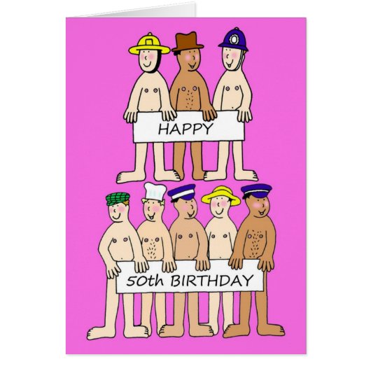 Happy 50th Birthday Fun Cartoon Men in Hats (Voorkant)