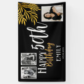 Happy 50th Birthday Gold Foliage 3 Photo Backdrop Spandoek (Verticaal)