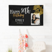 Happy 50th Birthday Gold Foliage Photo Backdrop Spandoek (Insitu)