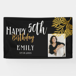 Happy 50th Birthday Gold Foliage Photo Backdrop Spandoek