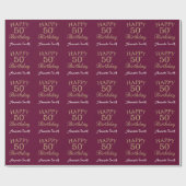 Happy 50th Birthday Gold Glitter en Burgundy Red Cadeaupapier (Vlak)