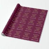 Happy 50th Birthday Gold Glitter en Burgundy Red Cadeaupapier (Uitgerold)