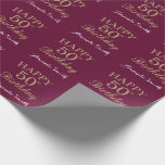 Happy 50th Birthday Gold Glitter en Burgundy Red Cadeaupapier<br><div class="desc">Fijne 50ste verjaardag Gold Glitter en Burgundy Red Wrapping Paper met persoonlijke naam. Voor verdere aanpassing,  te klikken gelieve de knoop "van de Aanpassing het"en ons ontwerphulpmiddel te gebruiken om deze sjabloon te wijzigen.</div>
