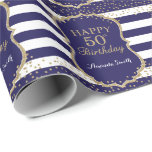 Happy 50th Birthday Gold Glitter en Navy Blue Cadeaupapier<br><div class="desc">Fijne 50ste verjaardag Gold Glitter en Navy Blue Wrapping Paper met een persoonlijke naam. Voor verdere aanpassing,  te klikken gelieve de knoop "van de Aanpassing het"en ons ontwerphulpmiddel te gebruiken om deze sjabloon te wijzigen.</div>