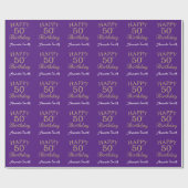 Happy 50th Birthday Gold Glitter en Paars Cadeaupapier (Vlak)