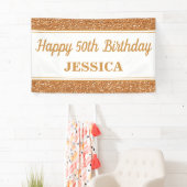 Happy 50th Birthday Gold Glitter Spandoek (Insitu)