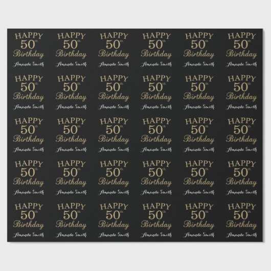 Happy 50th Birthday Gold Glitter Wrapping Paper Cadeaupapier (Vlak)