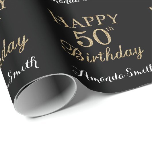 Happy 50th Birthday Gold Glitter Wrapping Paper Cadeaupapier (Rol Hoek)