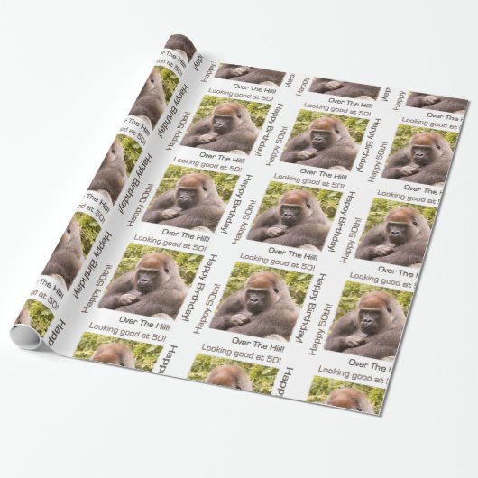 Happy 50th Birthday Gorilla Wrapping Paper Cadeaupapier (Uitgerold)