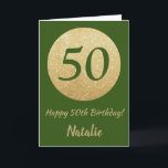 Happy 50th Birthday Green en Gold Glitter Card Kaart<br><div class="desc">Happy 50th Birthday Green en Gold Glitter Card met persoonlijke naam. Voor verdere aanpassing,  te klikken gelieve de knoop "van de Aanpassing het"en ons ontwerphulpmiddel te gebruiken om deze sjabloon te wijzigen.</div>
