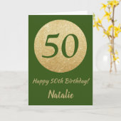 Happy 50th Birthday Green en Gold Glitter Kaart (Gele Bloem)