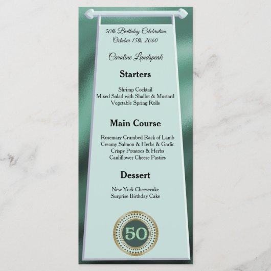 Happy 50th Birthday Green Glitter Folie Menu (Voorkant)