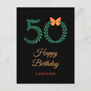 Happy 50th Birthday Greenery Butterfly Briefkaart