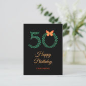 Happy 50th Birthday Greenery Butterfly Briefkaart (Staand voorkant)