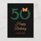 Happy 50th Birthday Greenery Butterfly Briefkaart (Voorkant)