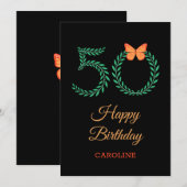 Happy 50th Birthday Greenery Butterfly Kaart (Voorkant / Achterkant)