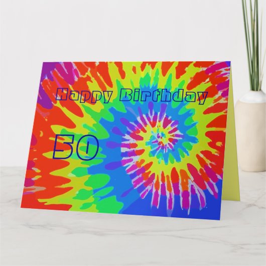 Happy 50th Birthday Groovy Stropdas-Dye Card Big Kaart (Voorkant)