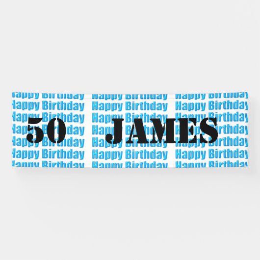 Happy 50th Birthday in Blue personalized Banner (Horizontaal)