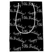 Happy 50th Birthday in zwart Medium Cadeauzakje (Voorkant)