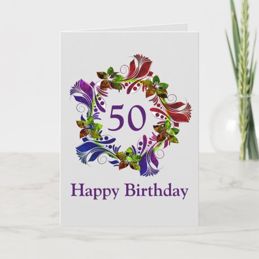 Happy 50th Birthday Kaart, Modern Floral Kaart (Voorkant)