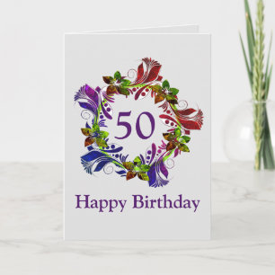 Happy 50th Birthday Kaart, Modern Floral Kaart
