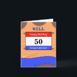 Happy 50th Birthday-kaart voor een runner Kaart<br><div class="desc">Stuur 50e verjaardag naar die speciale loper, ongeacht de afstand die ze afleggen, marathons, halve marathons, 10 mijl, 10km of 5km afstanden of springen! Of verander gewoon de berichten voor iemand die zijn favoriete kleur oranje is! Het lopende vest met zijn rassenaantal staat voor een waaier van aanpassingsopties toe: -...</div>