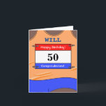 Happy 50th Birthday-kaart voor een runner Kaart<br><div class="desc">Stuur 50e verjaardag naar die speciale loper, ongeacht de afstand die ze afleggen, marathons, halve marathons, 10 mijl, 10km of 5km afstanden of springen! Of verander gewoon de berichten voor iemand die zijn favoriete kleur oranje is! Het lopende vest met zijn rassenaantal staat voor een waaier van aanpassingsopties toe: -...</div>