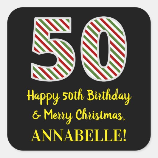 Happy 50th Birthday & Merry Kerstmis, aangepaste n Vierkante Sticker (Voorkant)